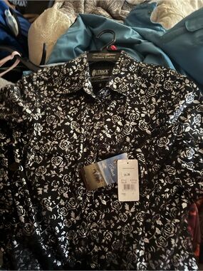 Women’s Western Show Shirt Black Silver Roses Outback S Small